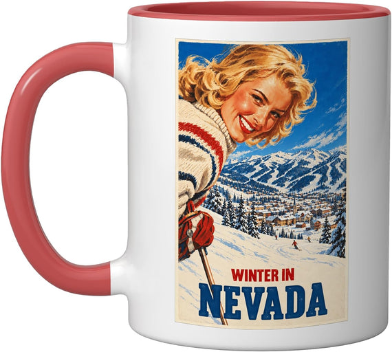 Ski Poster Winter Nevada Ceramic Mug