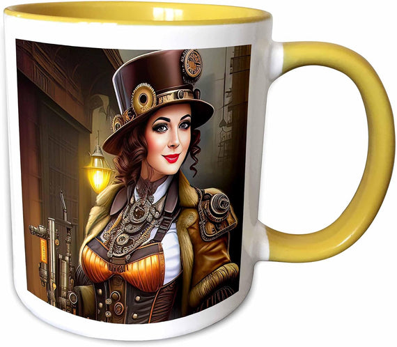 Steampunk Woman Top Hat Gears Ceramic Mug