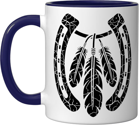 Vintage Horseshoe Feathers Cowgirl Ceramic Mug