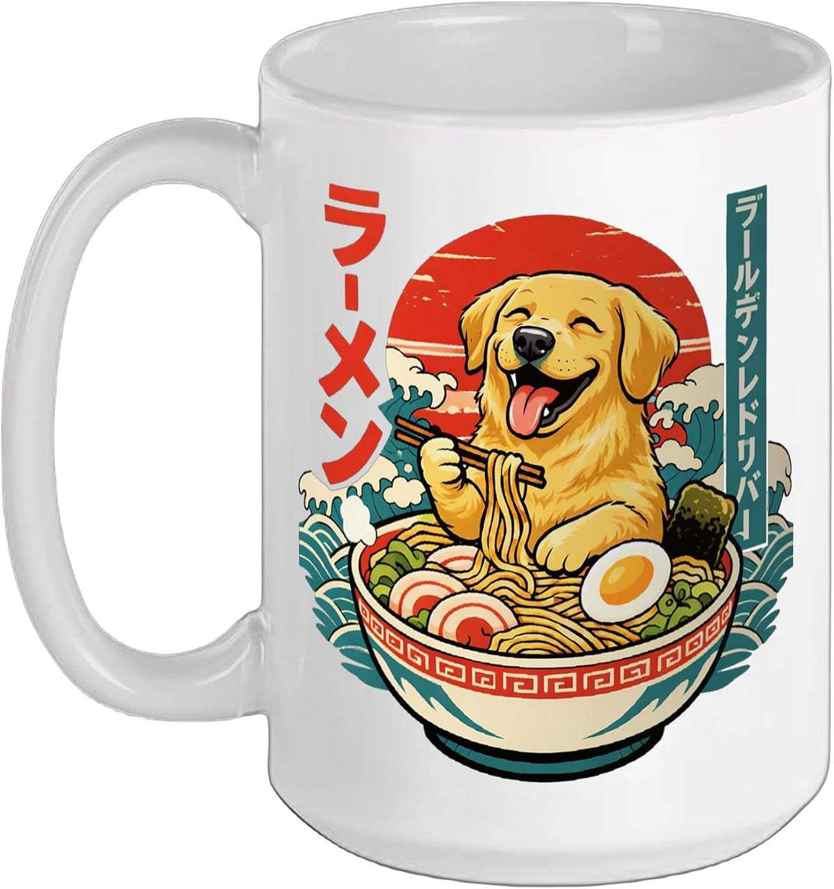 Golden Retriever Ramen Noodles Japanese Ukiyo-E Kawaii Art Ceramic Mug