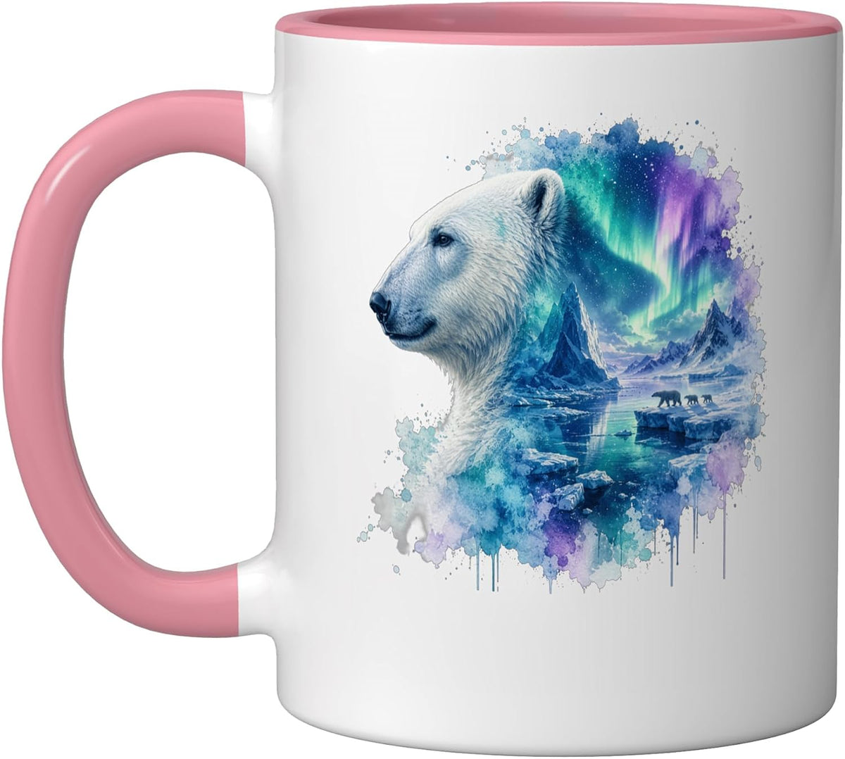 Polar Bear Family Arctic Celestial Glow Watercolor Ceramic Mug
