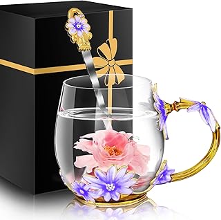 Women Glass Tea Coffee Pretty Cup Set Cute Christmas Xmas Birthday Mug