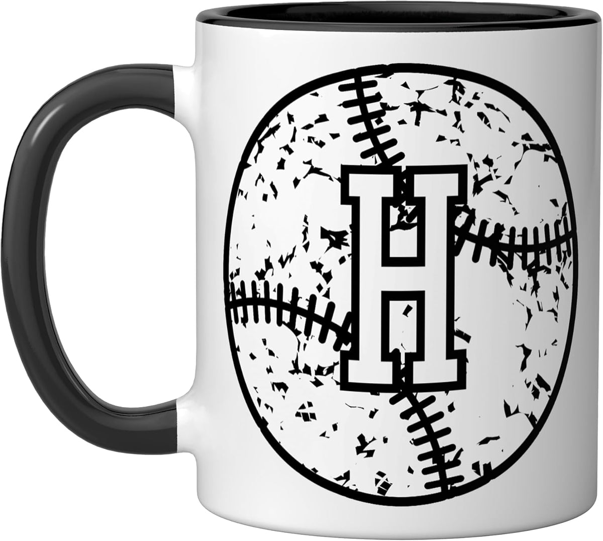 Baseball Letter H Monogram Initial Ceramic Mug