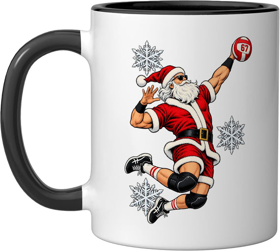 Funny Santa 67 Playing Volleyball Christmas Xmas Boy Ceramic Mug