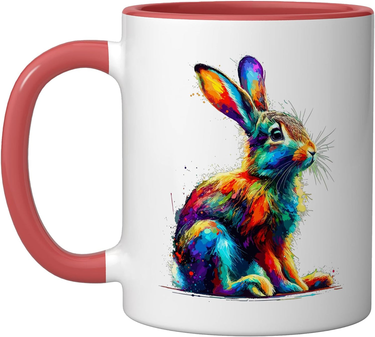 Colourful Splash Art Rabbit Head Animal Ceramic Mug