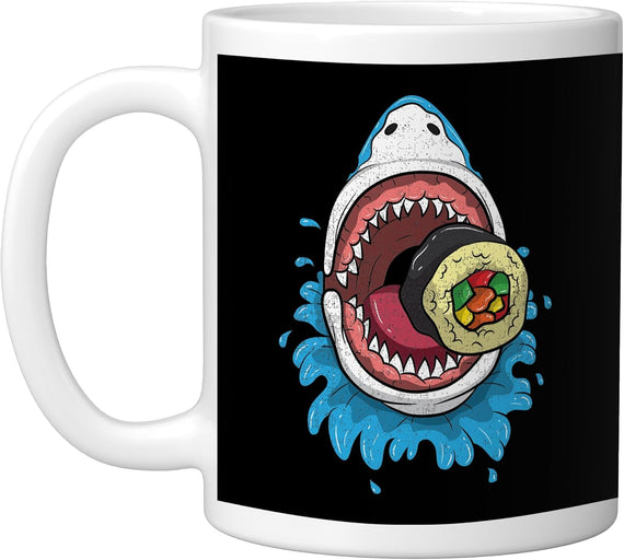 Shark Eating Sushi Roll Japanese Food Ceramic Mug