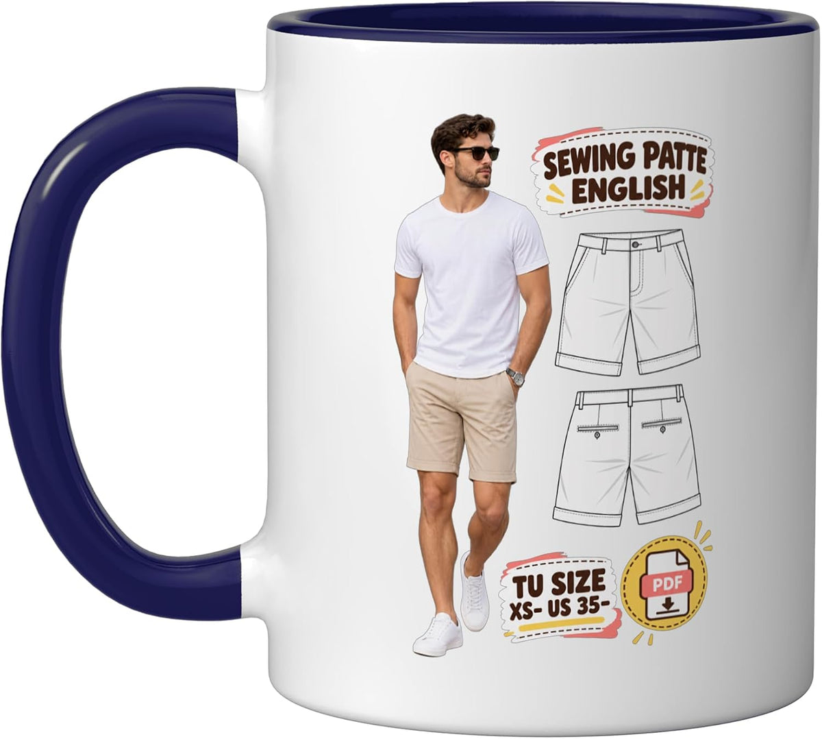 Vintage Sewing Pattern Shorts Tailor Diagram Ceramic Mug