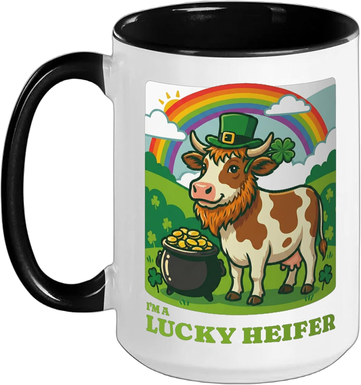 Lucky Heifer St. Patrick’S Day Cow Rainbow Pot Of Coins Ceramic Mug