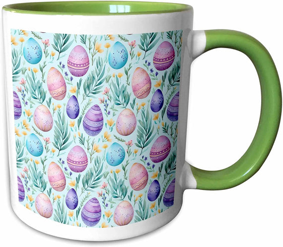 Easter Pattern Of Painted Eggs On Light Blue Ceramic Mug