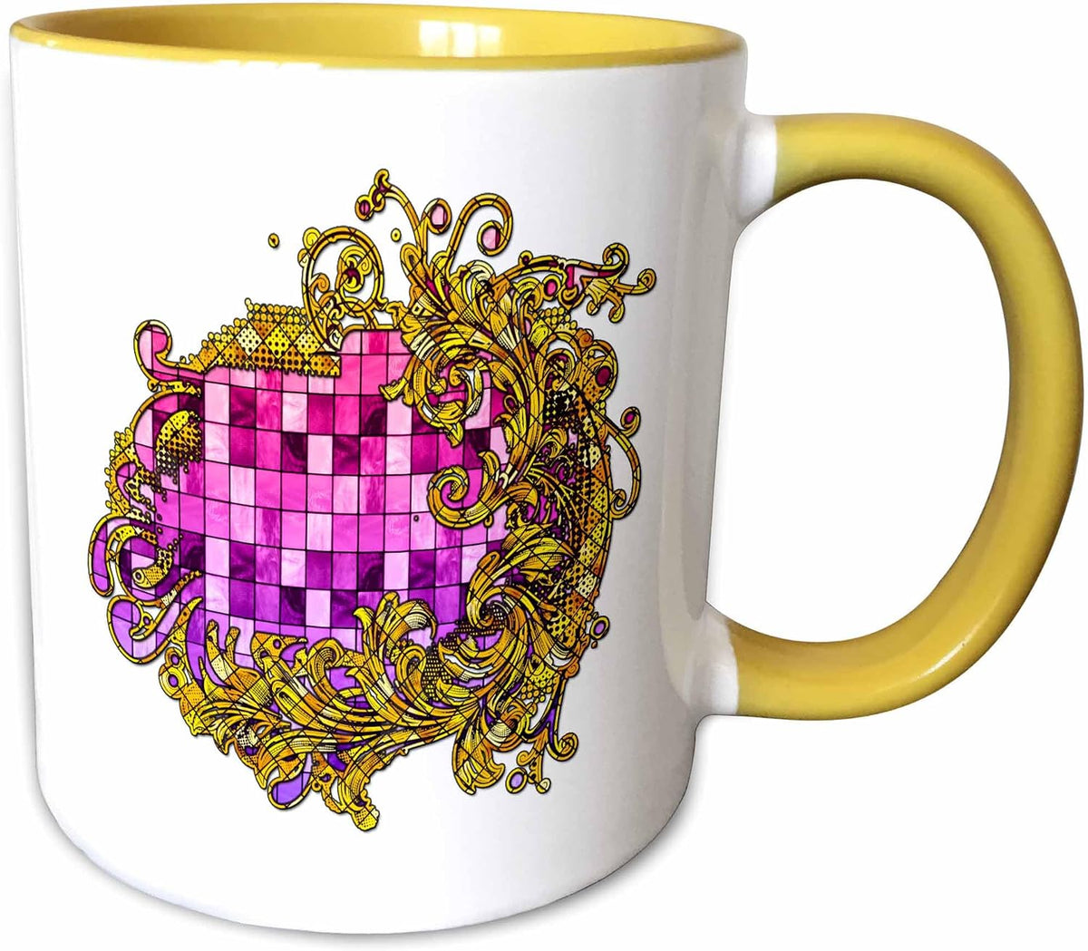 Yellow Stained Glass Flourishes With Pink Ceramic Mug