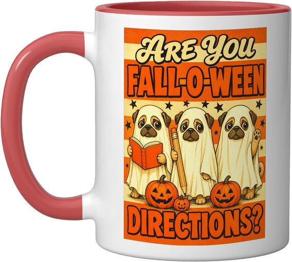 Ghost Pug Fall-O-Ween Funny Retro Halloween Ceramic Mug