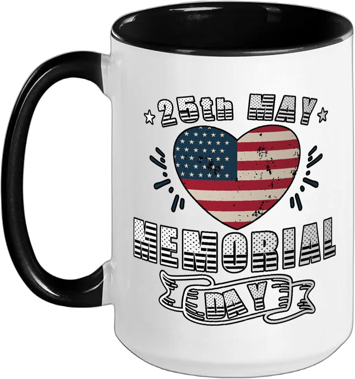 25th May Memorial Day American Flag Heart Tribute Ceramic Mug
