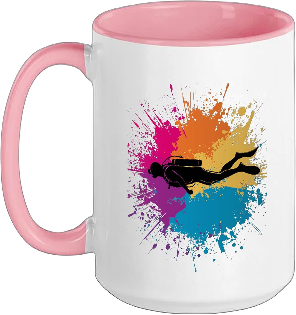 Colorful Splash Art Scuba Diver Under Water Diving Divers Ceramic Mug