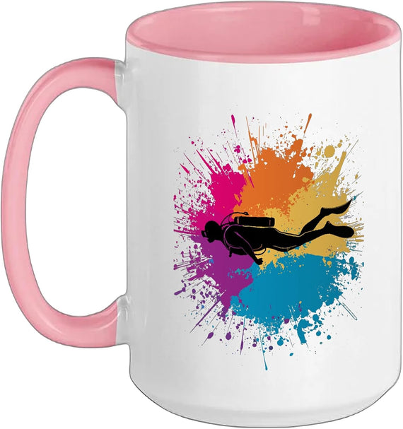 Colorful Splash Art Scuba Diver Under Water Diving Divers Ceramic Mug