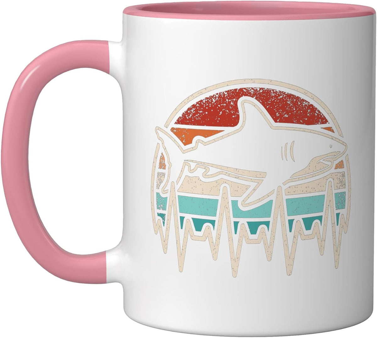Shark Heartbeat Retro Ocean Animals Men Women Kids Ceramic Mug