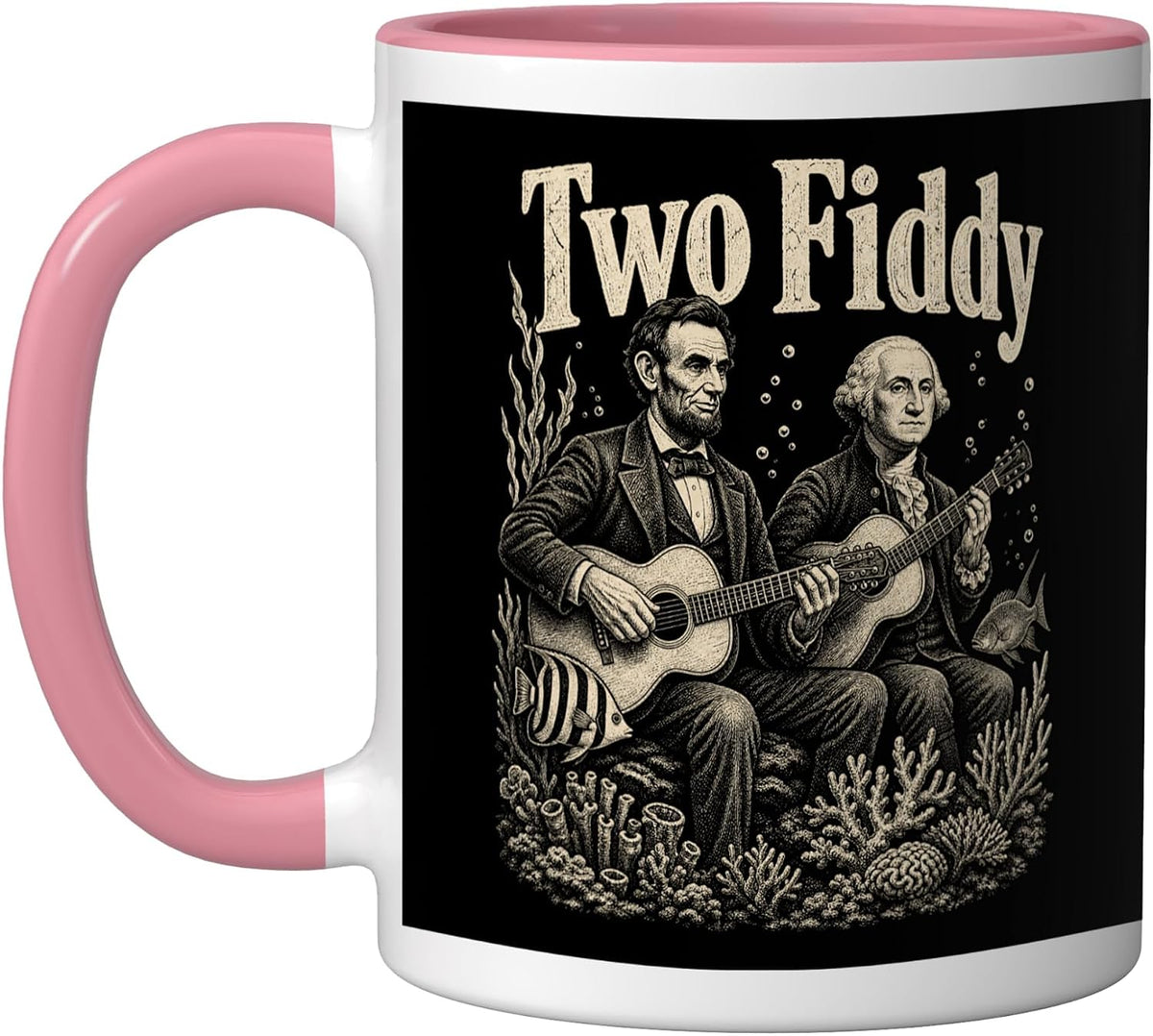 Two Fiddy Lincoln Washington Guitar Duo Ceramic Mug