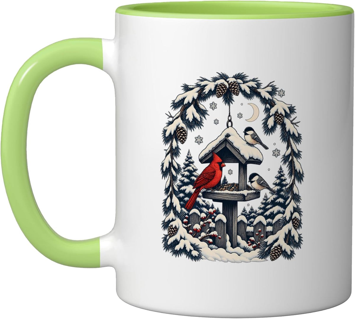 Snowy Winter Backyard Birding Bird Feeder Light Ceramic Mug