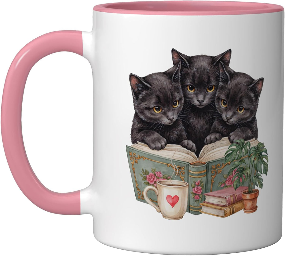 Cats Book Reading Bookworm Black Cat Funny Coffee Plant Ceramic Mug