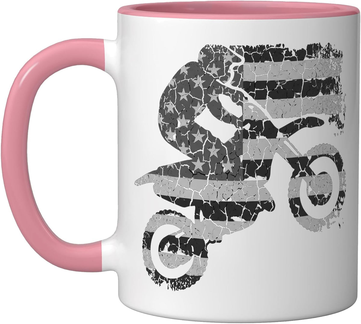 Distressed American Flag Dirt Bike Rider Silhouette Ceramic Mug