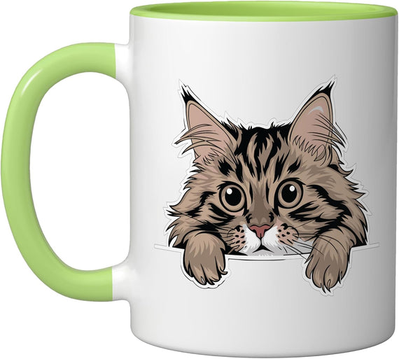 Peeking Maine Coon, Fluffy Cat Breed - Cute Ceramic Mug