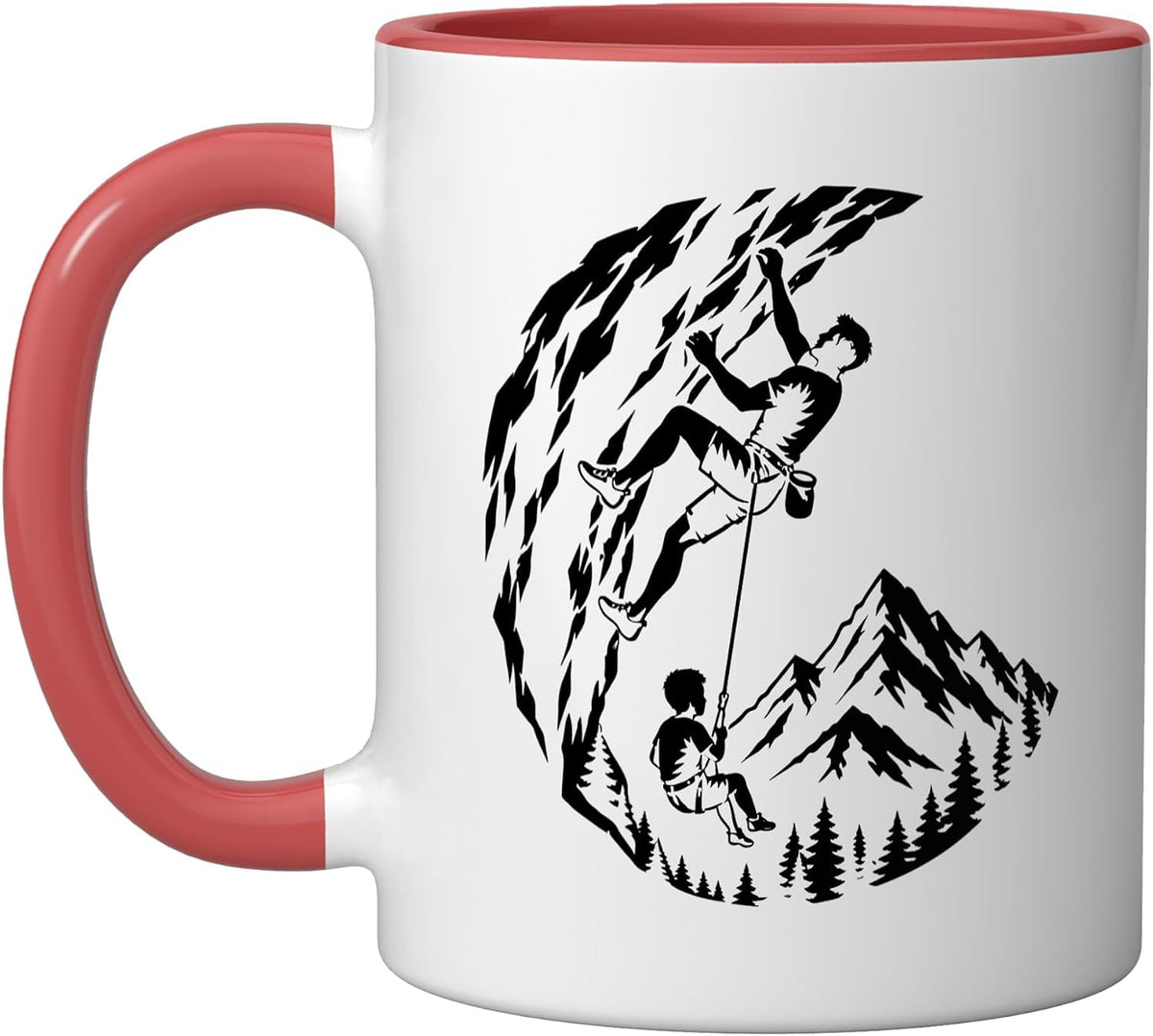 Climbing Dad And Kid Mountain Scene Ceramic Mug