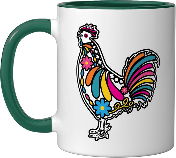Sugar Skull Rooster Dia De Los Muertos Halloween Ceramic Mug