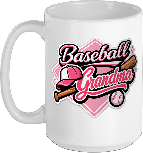 Baseball Grandma Pink Script Diamond Game Day Design Ceramic Mug