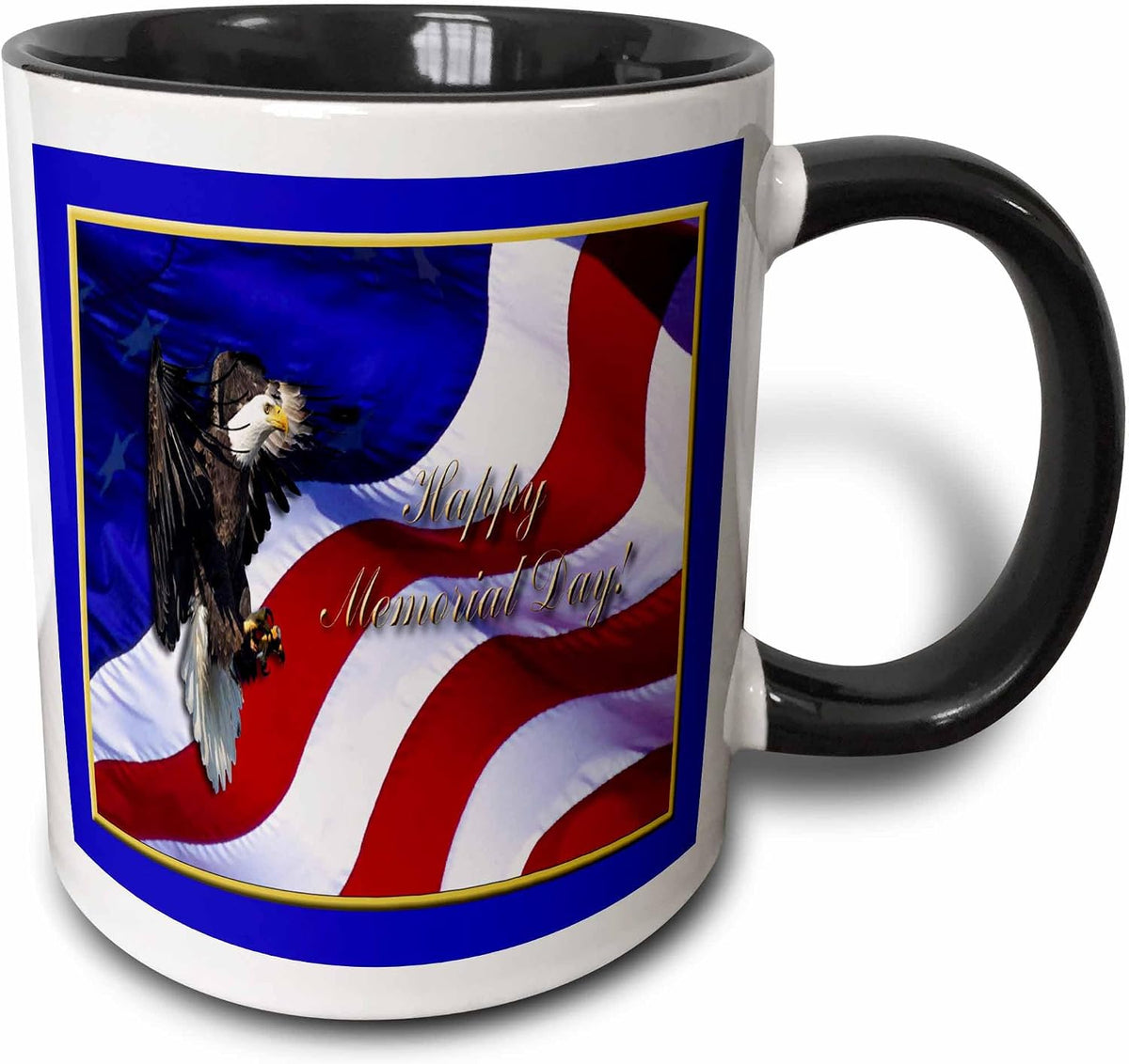 Memorial Day Bald Eagle With American Flag Ceramic Mug