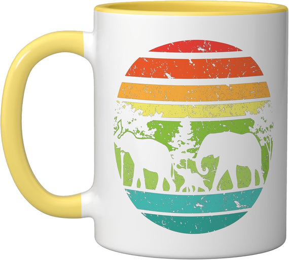 Vintage Elephant Retro Sunset Colors Silhouette Elephant Ceramic Mug