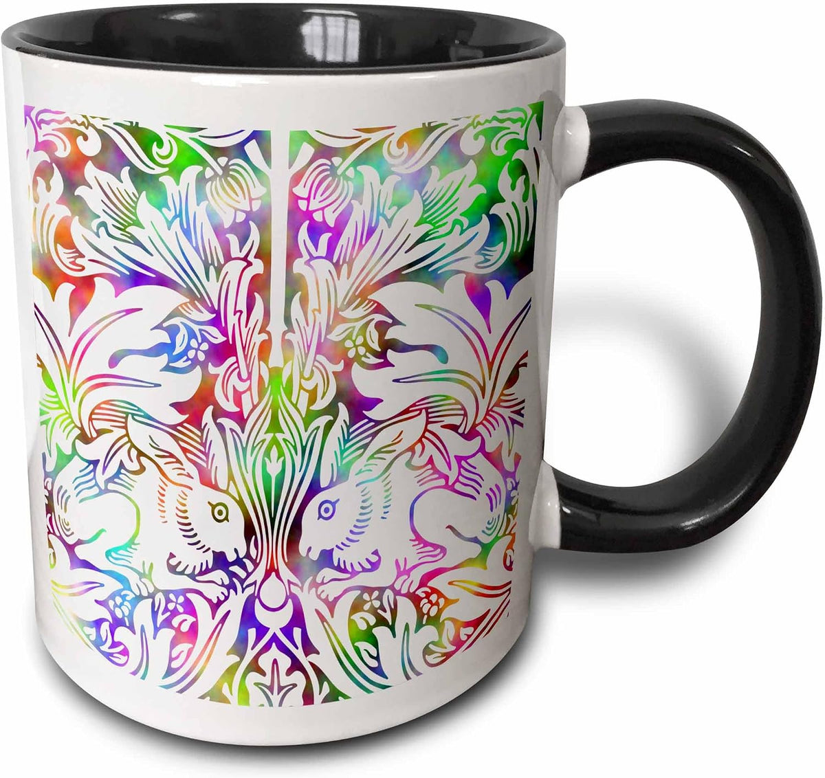 Large Detail White Rabbit Chintz Over Background Ceramic Mug