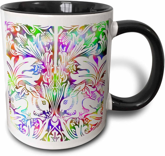 Large Detail White Rabbit Chintz Over Background Ceramic Mug