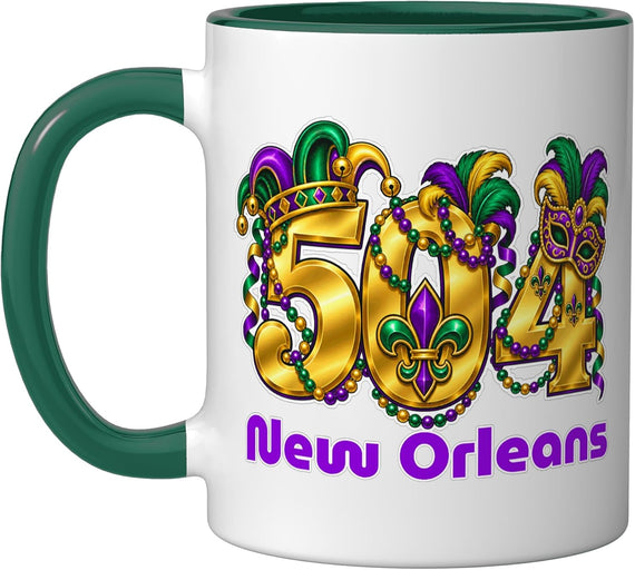 New Orleans 504 Mardi Gras Ceramic Mug