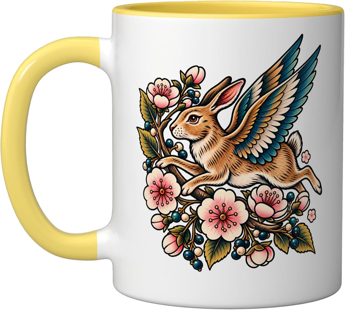 Flying Rabbit In Cherry Blossoms Ceramic Mug