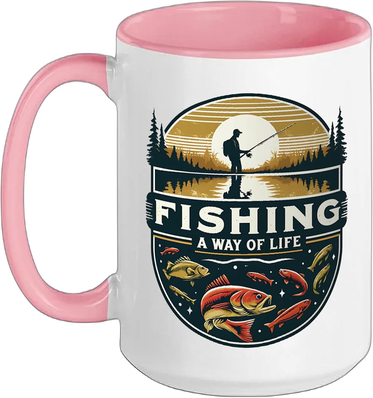 Fishing A Way Of Life Vintage Angler Sunset Fish Design Ceramic Mug
