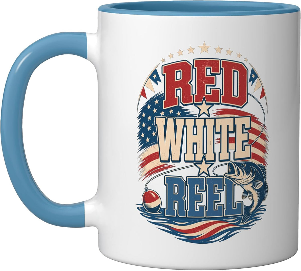 Red White Reel Bass Fishing Ceramic Mug