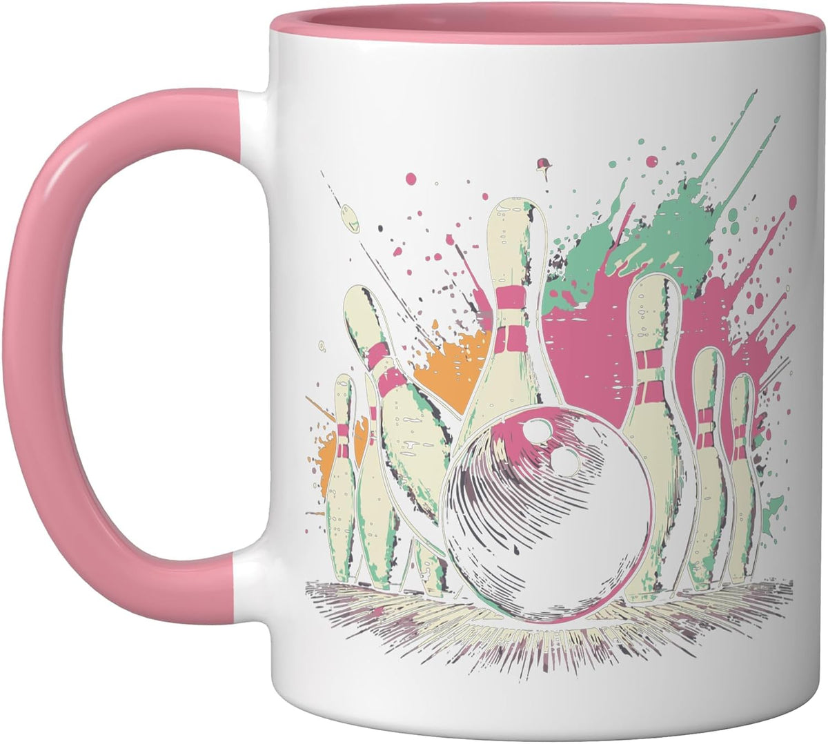 Bowling Ball Pins Paint Splash Bowler Women Girls Kids Men Ceramic Mug