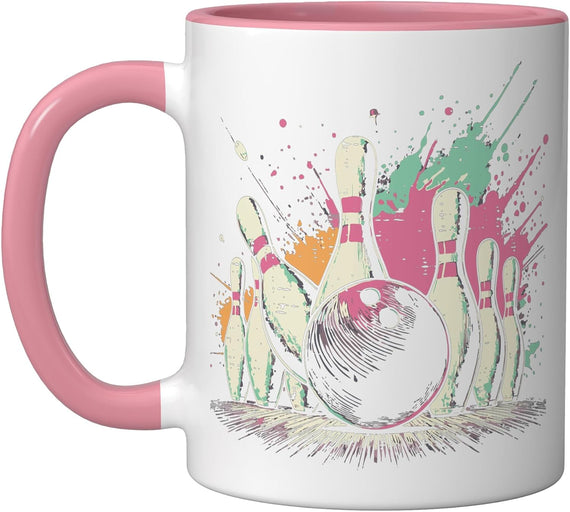 Bowling Ball Pins Paint Splash Bowler Women Girls Kids Men Ceramic Mug
