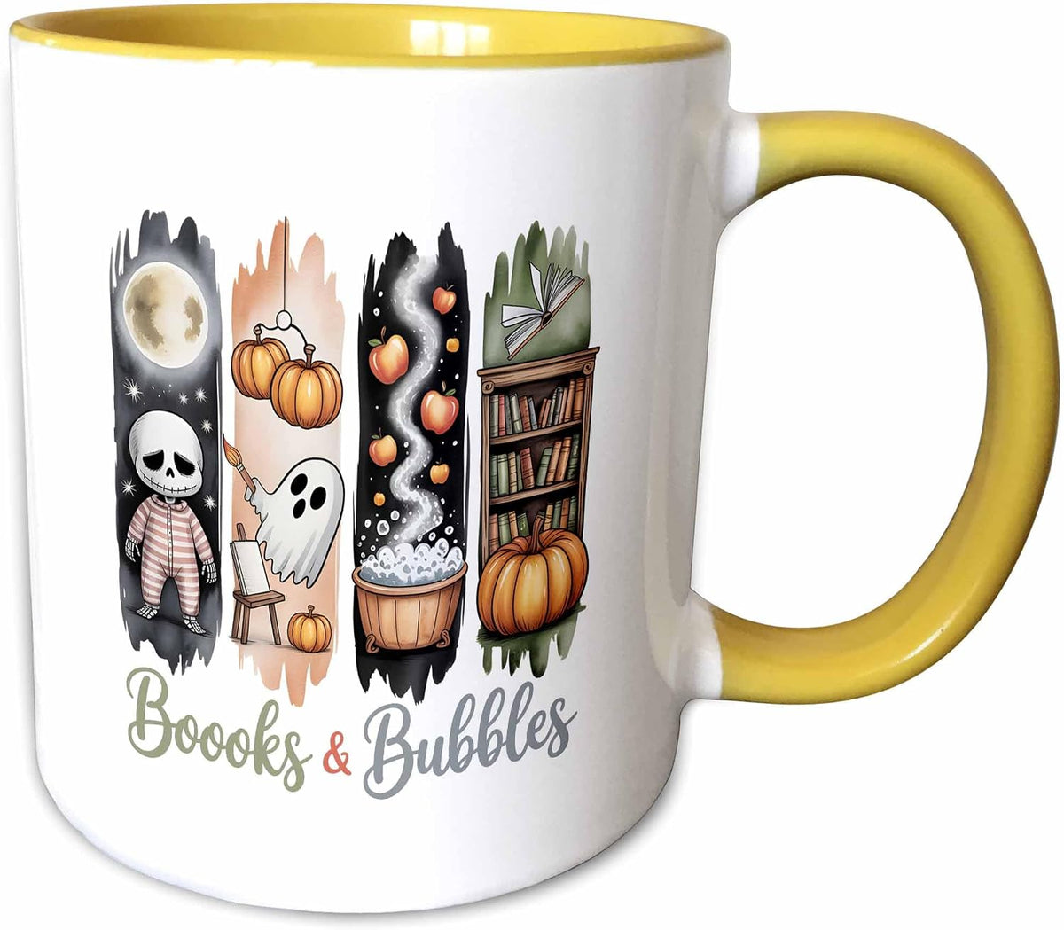 Books & Bubbles. Appealing Brushstroke Art Ceramic Mug