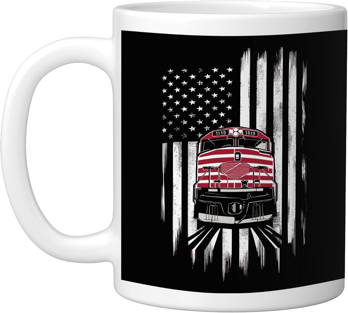 American Flag Diesel Locomotive Train Railroad Design Ceramic Mug