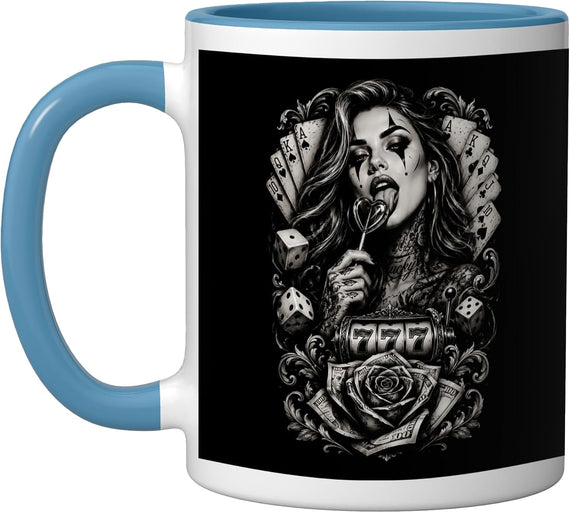 Casino Lucky 777 Poker Cards Dice Money Rose Queen Ceramic Mug
