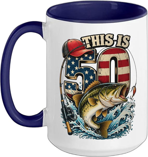This Is 50 Bass Fishing Fisherman Fiftieth Birthday Men Ceramic Mug