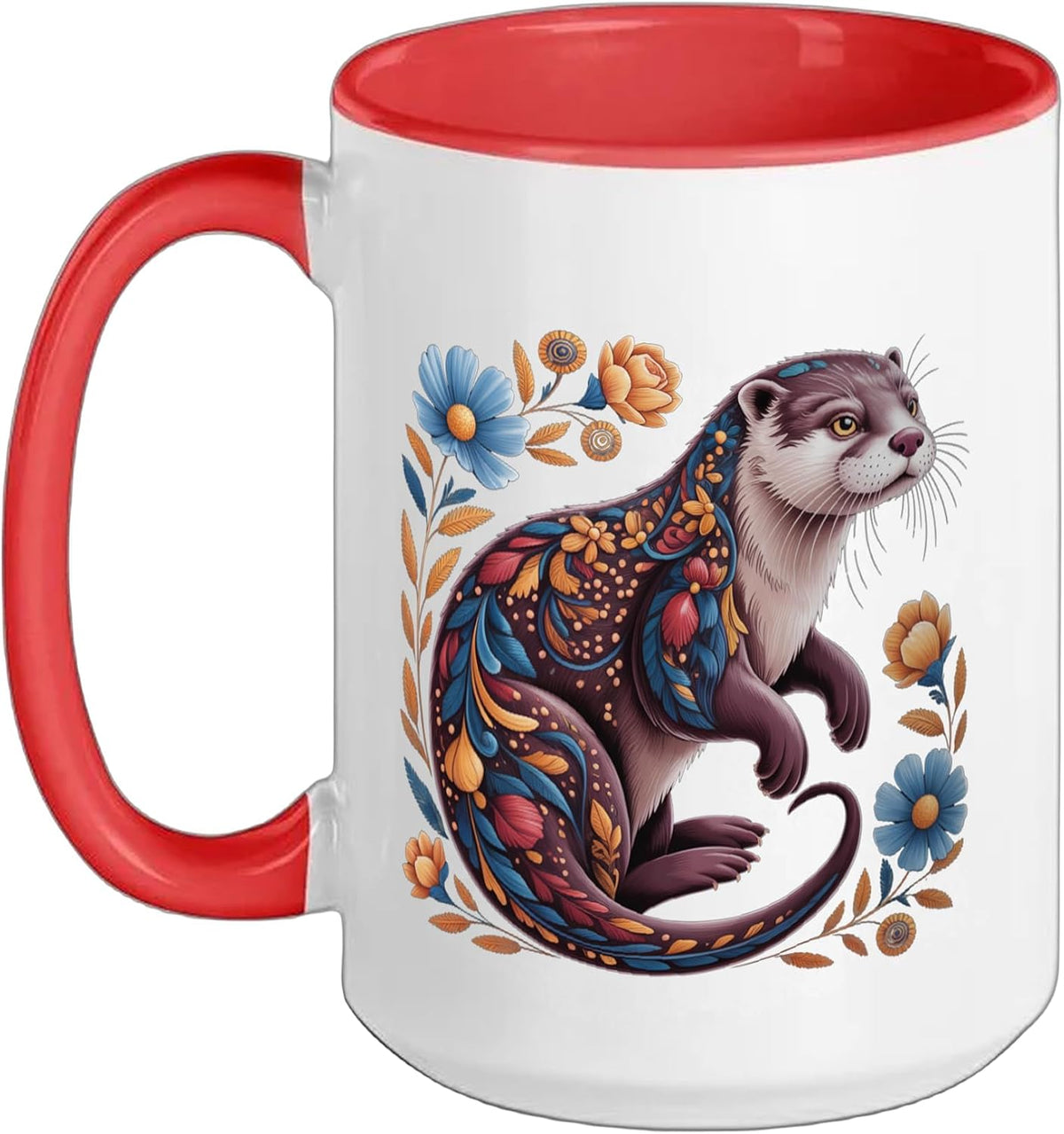 Sea Otter Merch Floral Flower Otter Stuff Vintage Sea Ceramic Mug