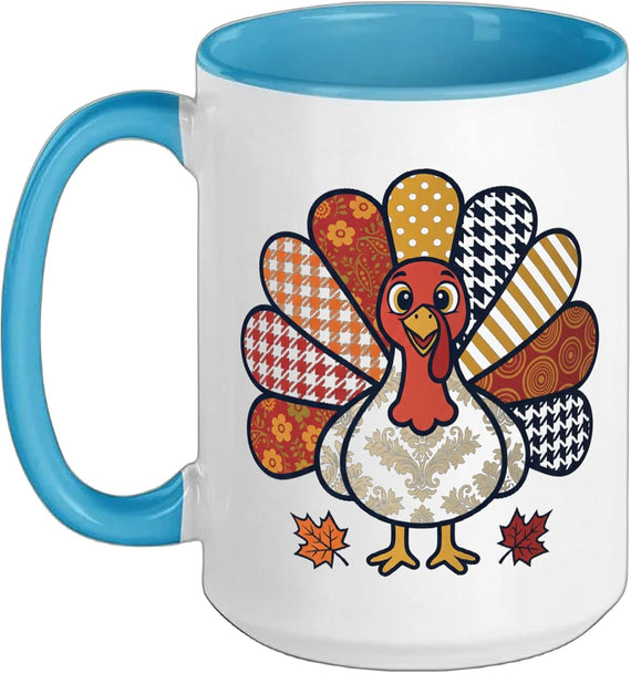 Funny Patterned Turkey Thanksgiving Day Harvest Design Ceramic Mug