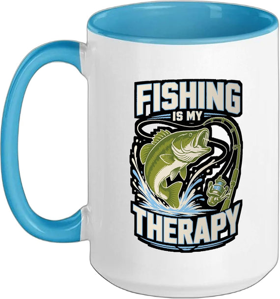 Fishing Is My Therapy Bass Fisherman Angler Ceramic Mug
