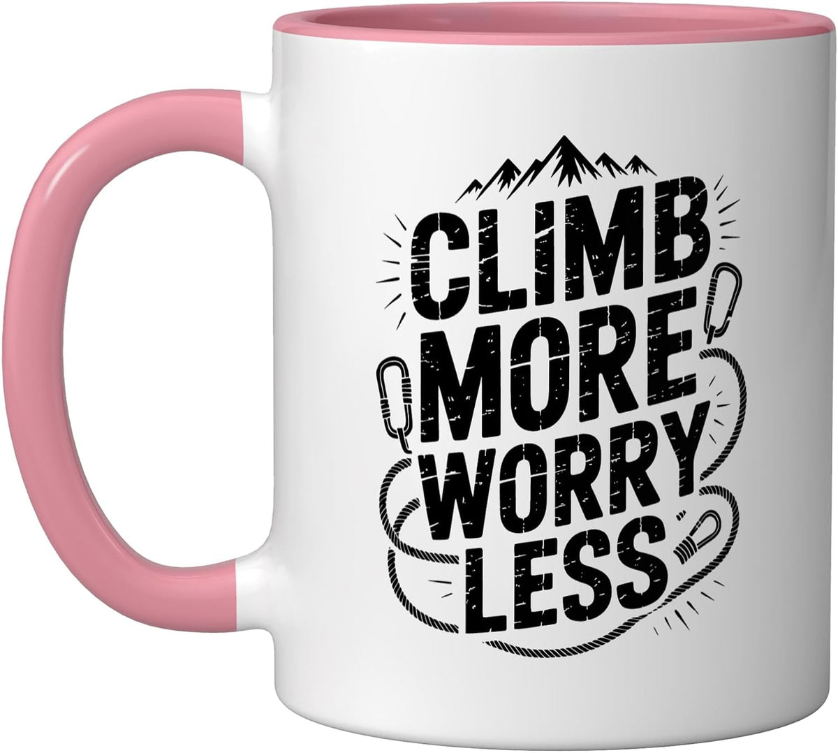 Rock Climbing Climb More Worry Less Vintage Motivational Ceramic Mug