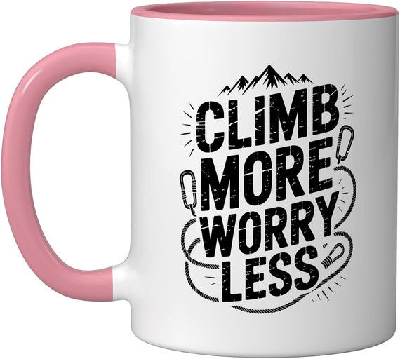 Rock Climbing Climb More Worry Less Vintage Motivational Ceramic Mug