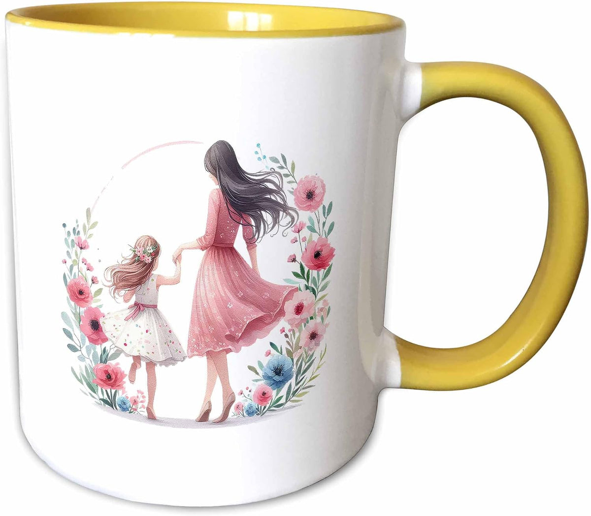 Mother & A Little Daughter, Floral Decor Ceramic Mug
