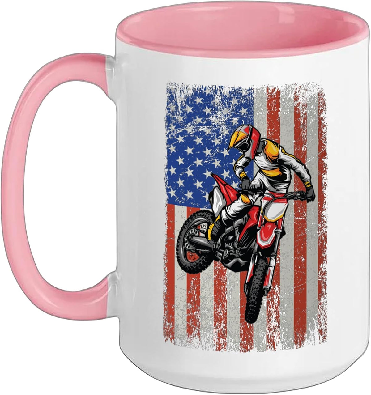 American Flag Dirt Bike Motocross Motorcycle Ceramic Mug
