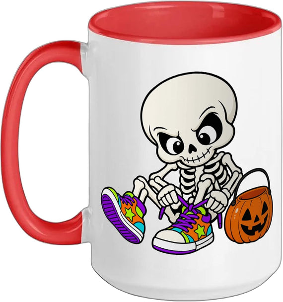 Skeleton with Candy Bucket Halloween Trick or Treating Ceramic Mug