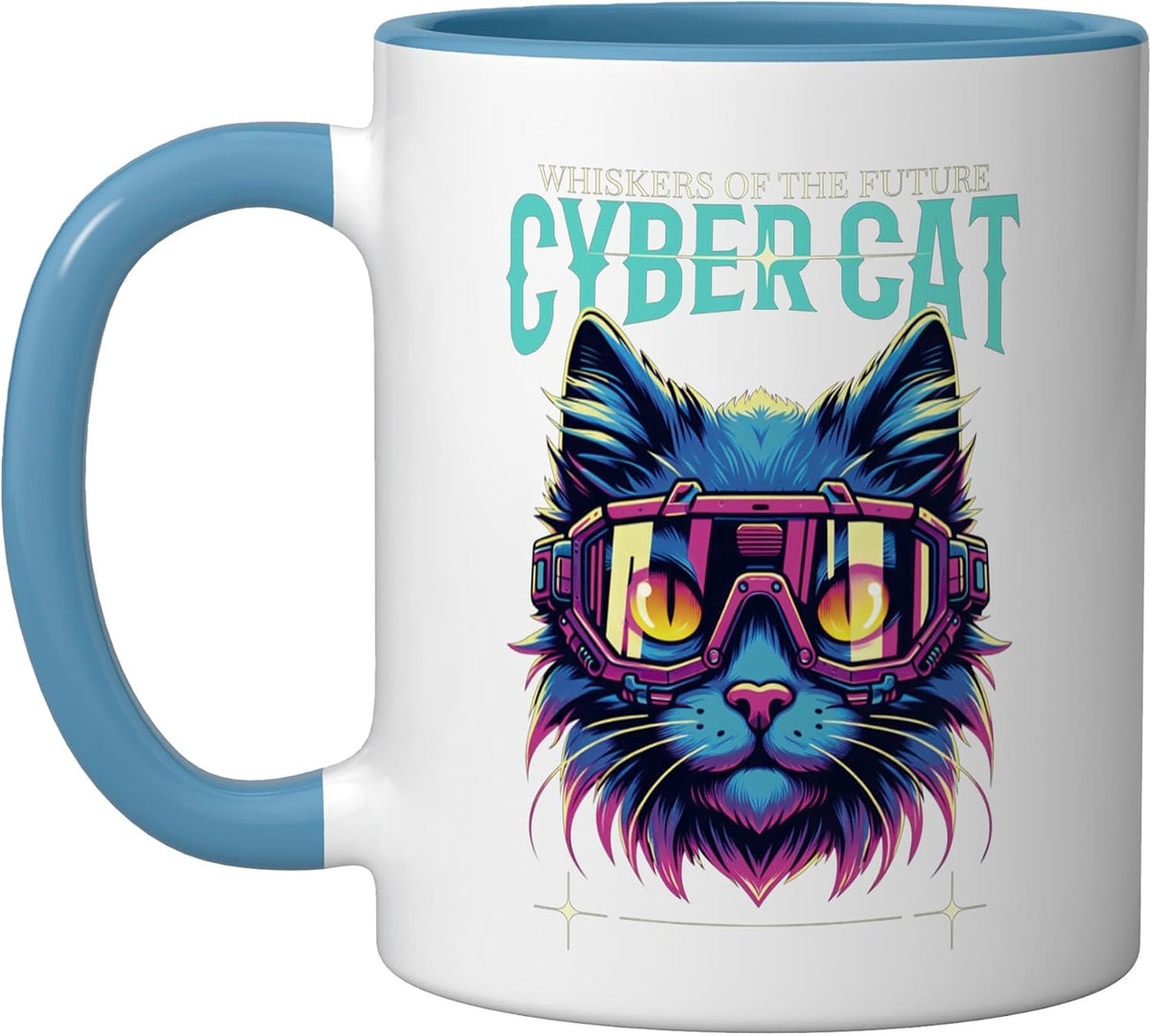 Futuristic Cat - Cyber Cat In Future Grunge Style Ceramic Mug